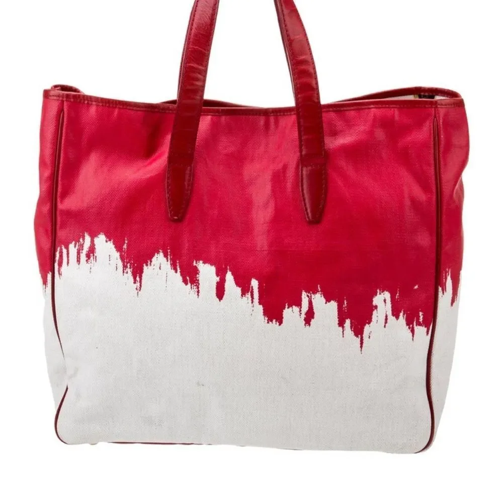 Yves Saint Laurent Rive Gauche Red and White Tote - Picture 3 of 12